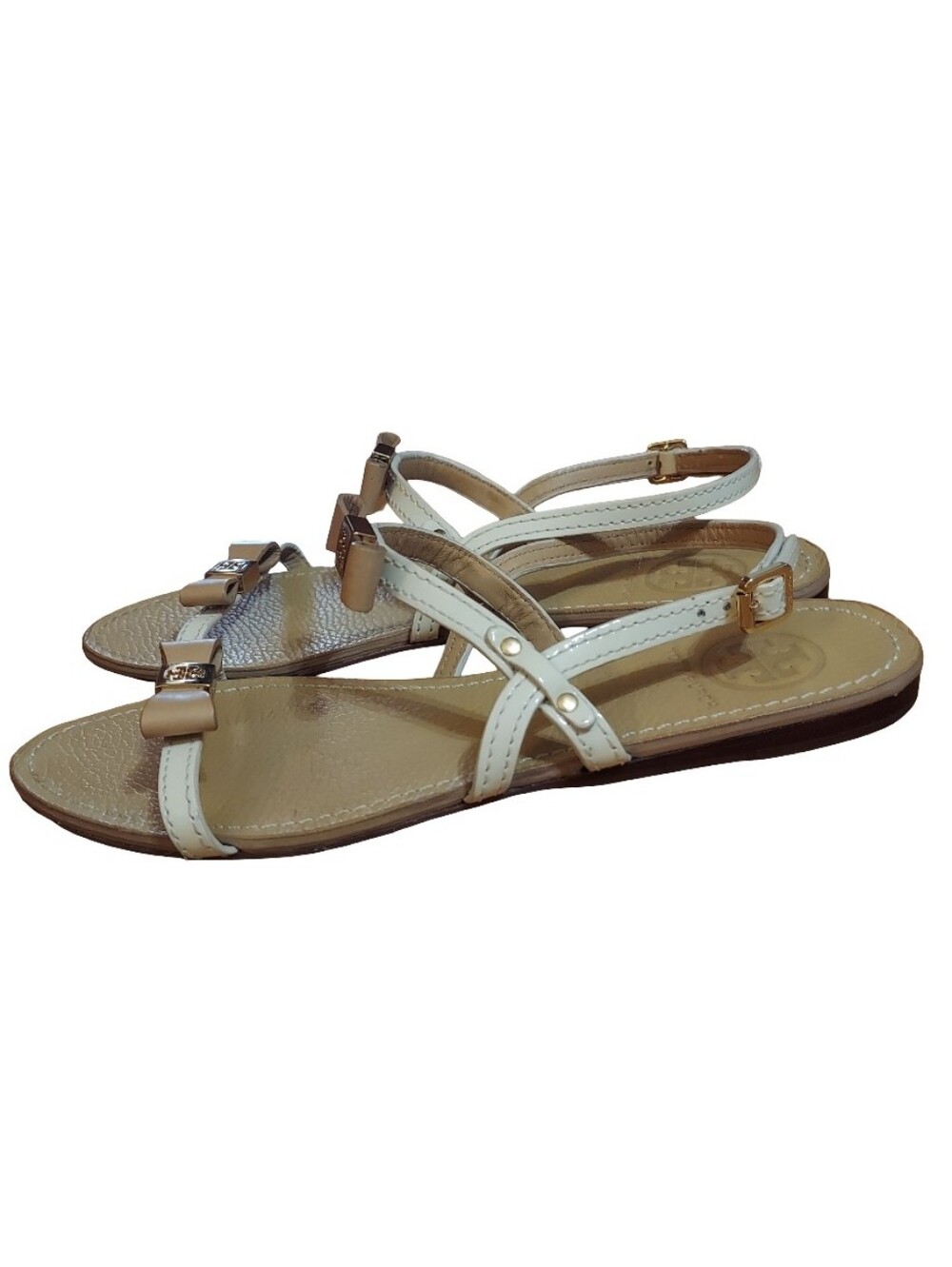 Tory Burch Kailey Bow Slingback Flat Leather Sandals In Color Iced Coffee/Bleach - Picture 6 of 15